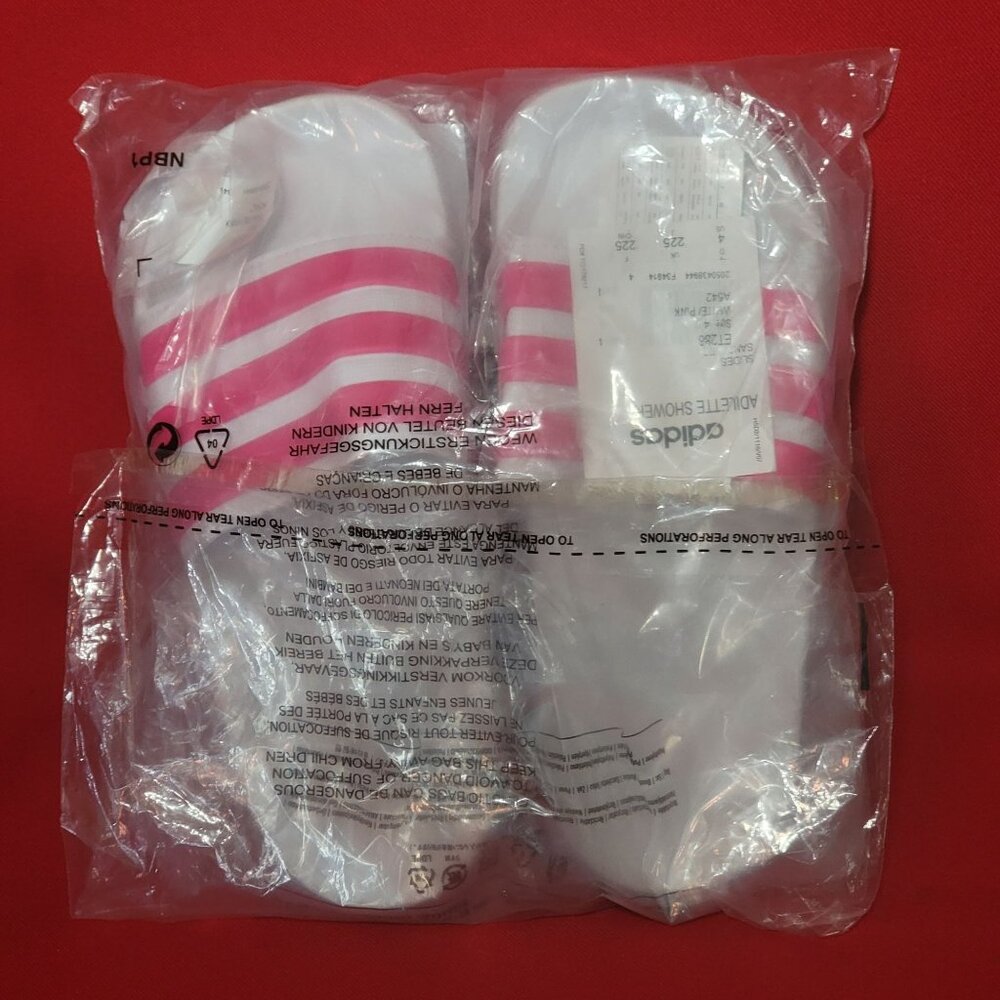 Adidas Adilette Shower Slippers White Pink Size 4